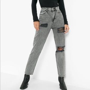Boohoo Dark Rinse Distressed Mom Jeans